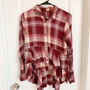 True Craft Cranberry Feminine Flannel Blouse